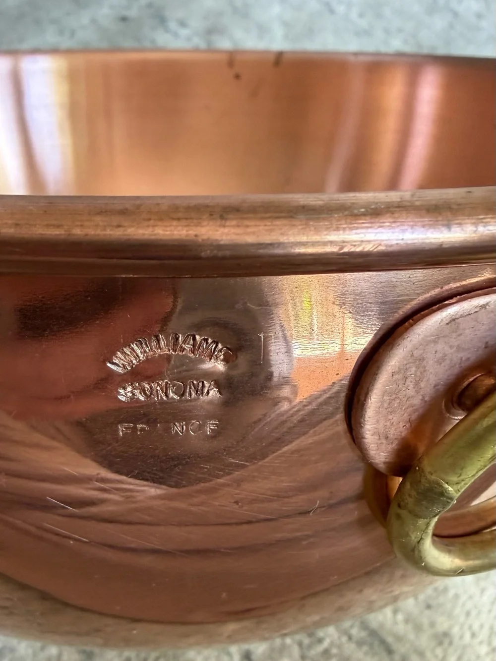 VTG Williams Sonoma Mauviel Copper Beating Mixing Bowl with Loop Handle 10.5”
